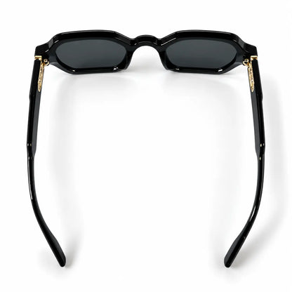 John Dalia Black Geometric Sunglasses with Dark Grey Lenses & Gold Accents