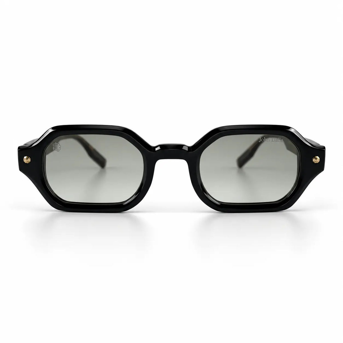 John Dalia Black Geometric Sunglasses with Grey Lenses & Gold Details