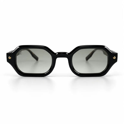 John Dalia Black Geometric Sunglasses with Grey Lenses & Gold Details