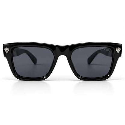 Prada Black Square Sunglasses with Silver Geometric Accents