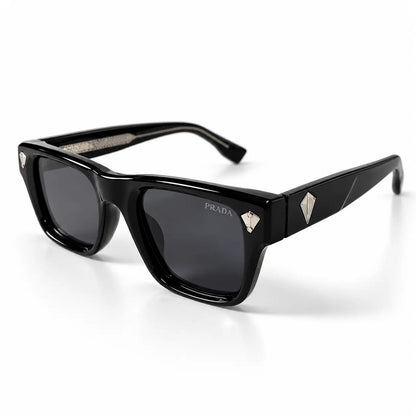 Prada Black Square Sunglasses with Silver Geometric Accents