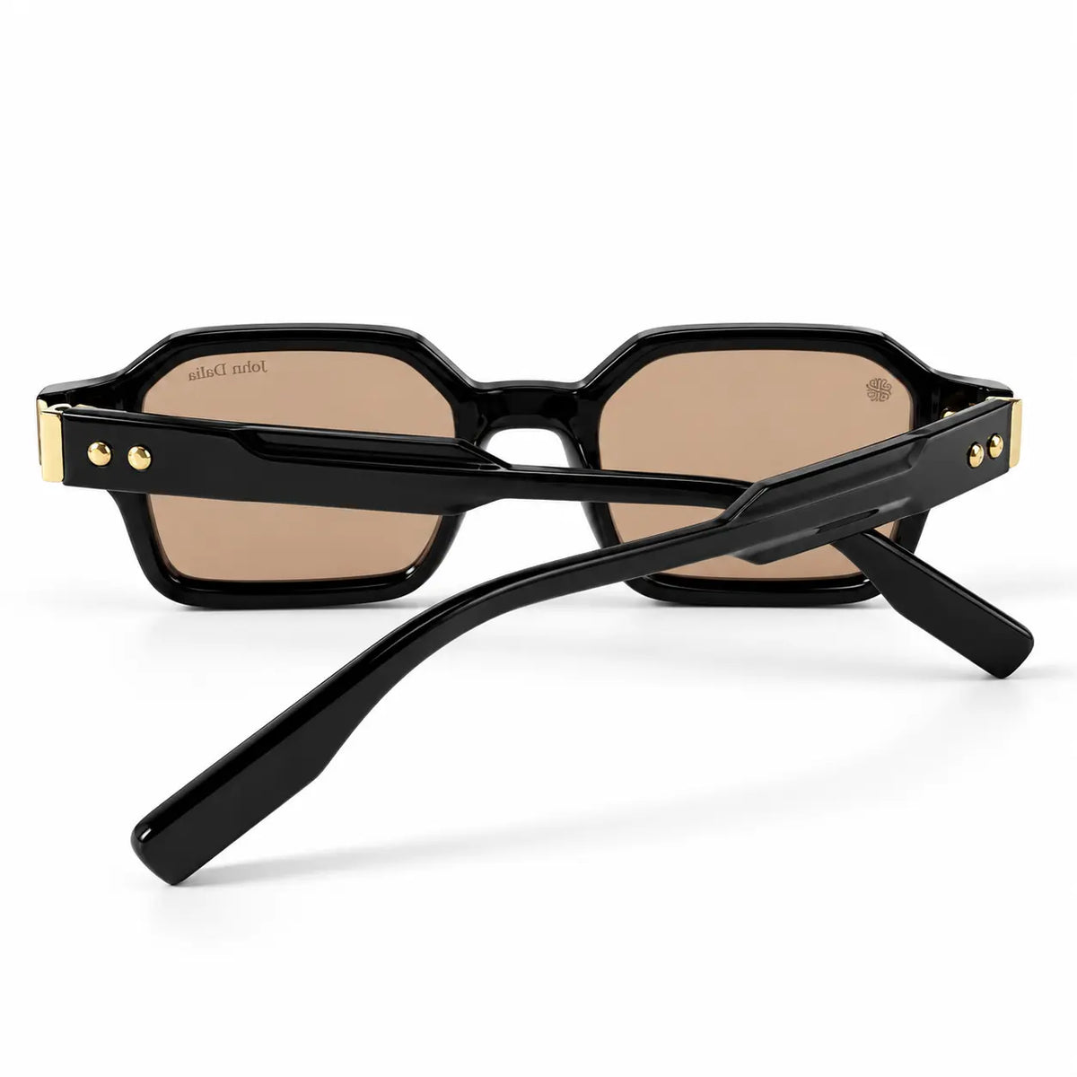 John Dalia Black Geometric Square Sunglasses with Brown Lenses