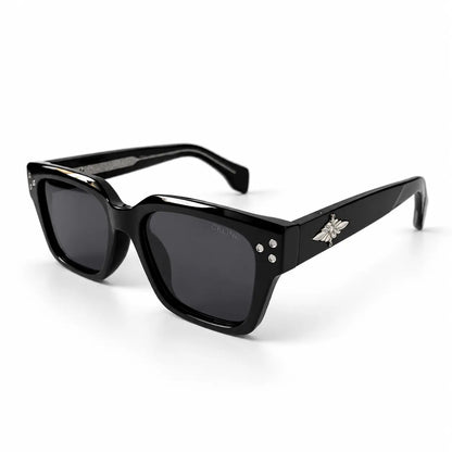 Celine Black Square Sunglasses with Silver Bee Emblem