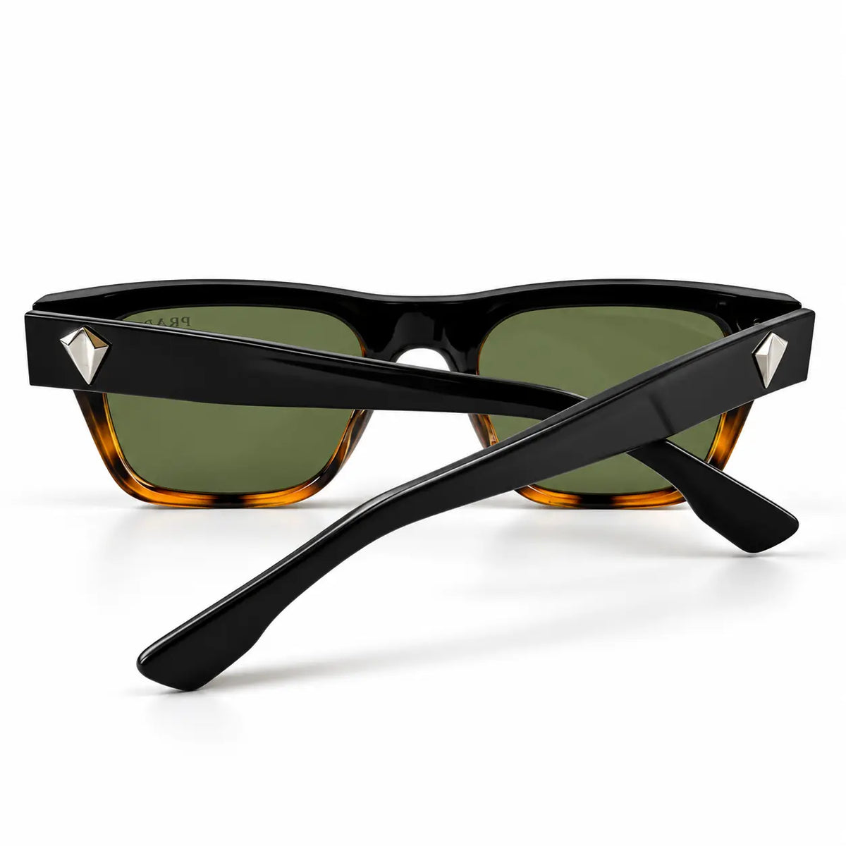 Prada Black & Havana Tortoiseshell Rectangular Sunglasses with Green Lenses