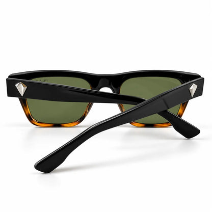 Prada Black & Havana Tortoiseshell Rectangular Sunglasses with Green Lenses