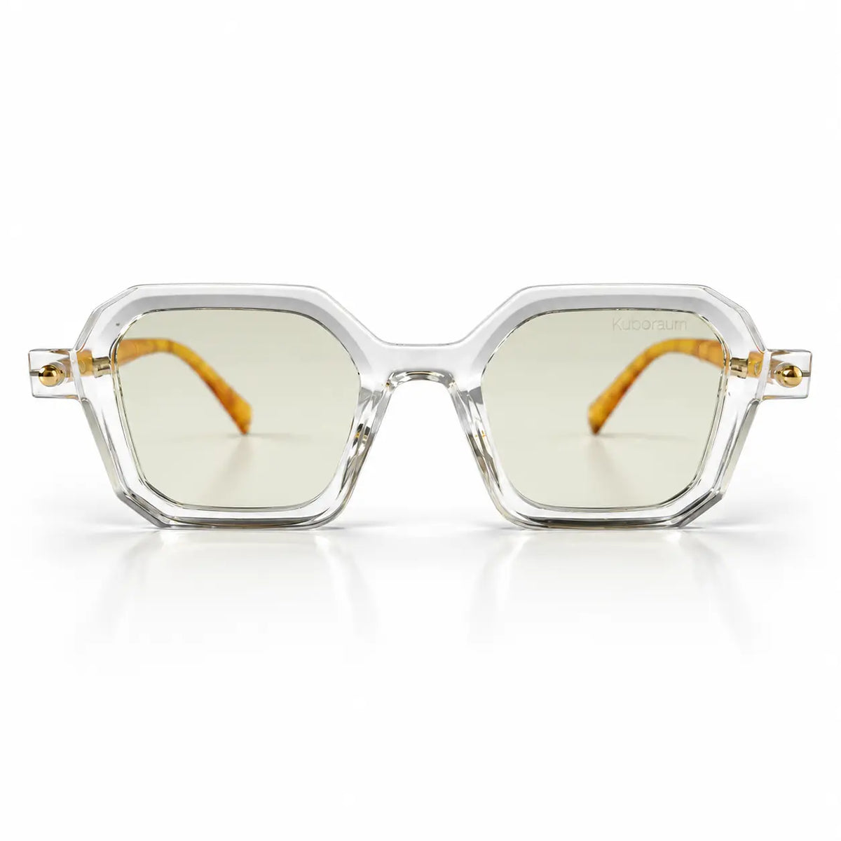 Kuboraum Crystal Clear Photochromic Glasses with Amber Temples & Gold Accents
