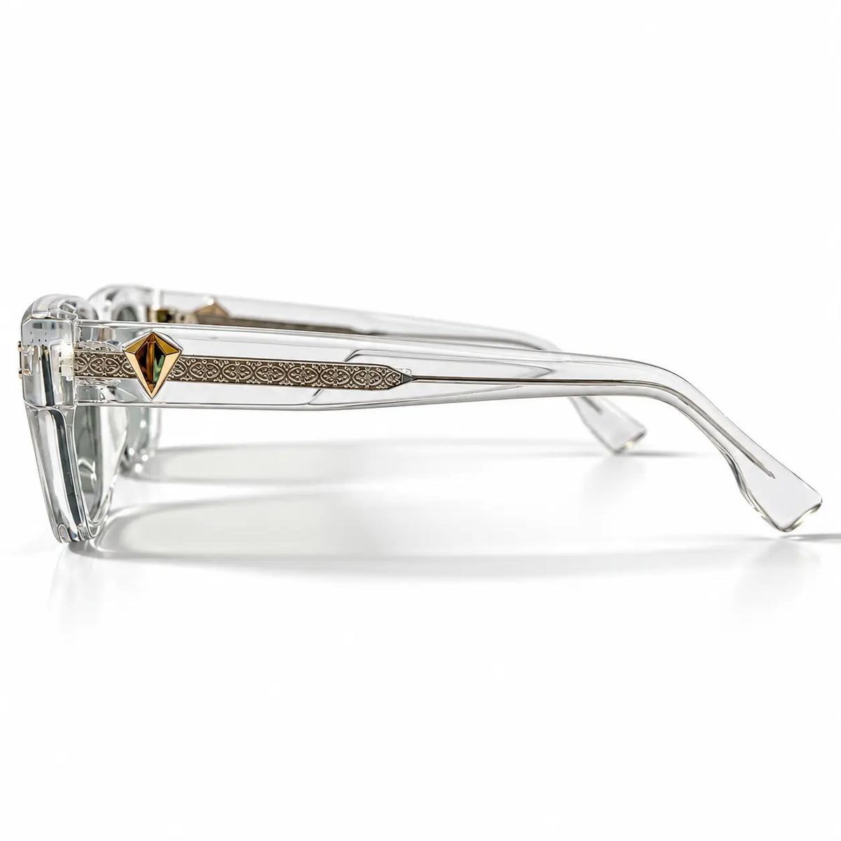 Prada Crystal Clear Rectangular Sunglasses with Grey Lenses & Gold Accents