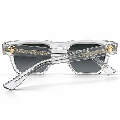 Prada Crystal Clear Rectangular Sunglasses with Grey Lenses & Gold Accents