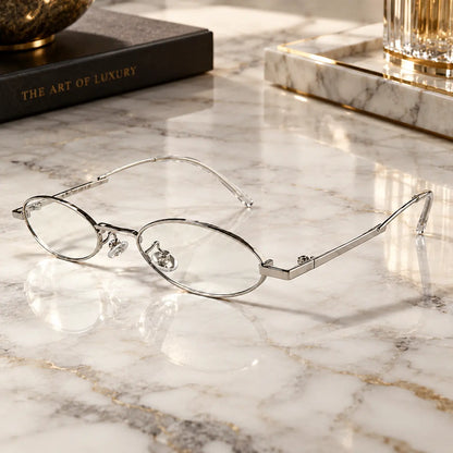 Minimalist Silver Oval Metal Frame Eyeglasses