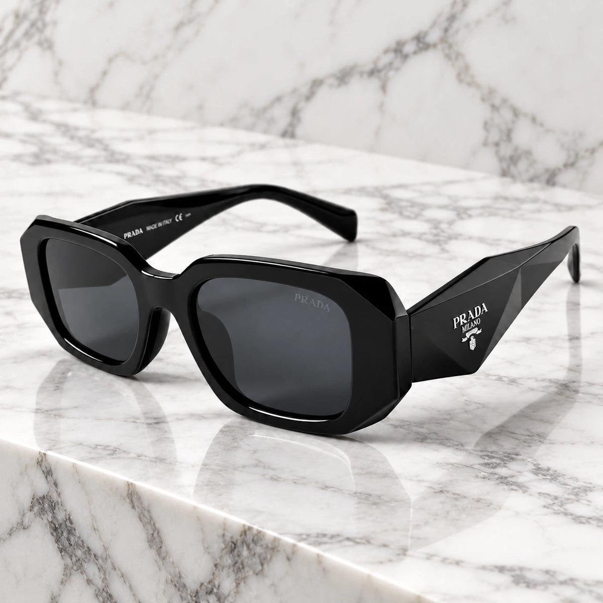 Prada Symbole PR 17WS (SPR17W) Black Geometric Acetate Sunglasses