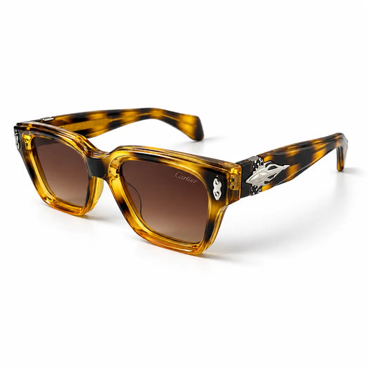 Cartier Amber Tortoiseshell Square Sunglasses with Brown Gradient Lenses