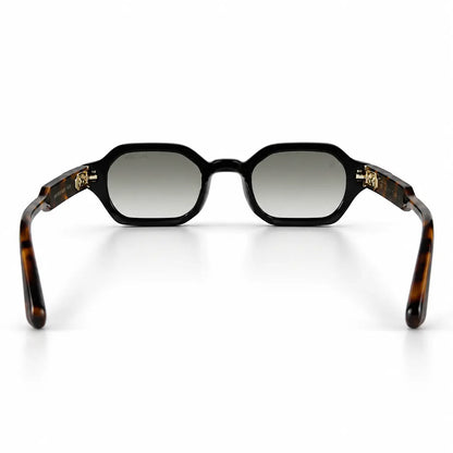 John Dalia Black Geometric Sunglasses with Grey Lenses & Gold Details