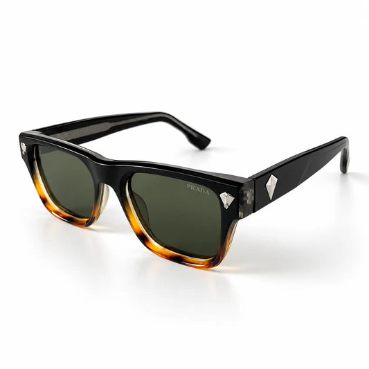 Prada Black & Havana Tortoiseshell Rectangular Sunglasses with Green Lenses
