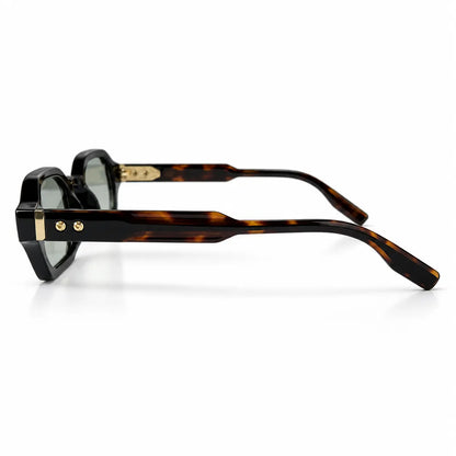 John Dalia Black Geometric Sunglasses with Grey Lenses & Gold Details