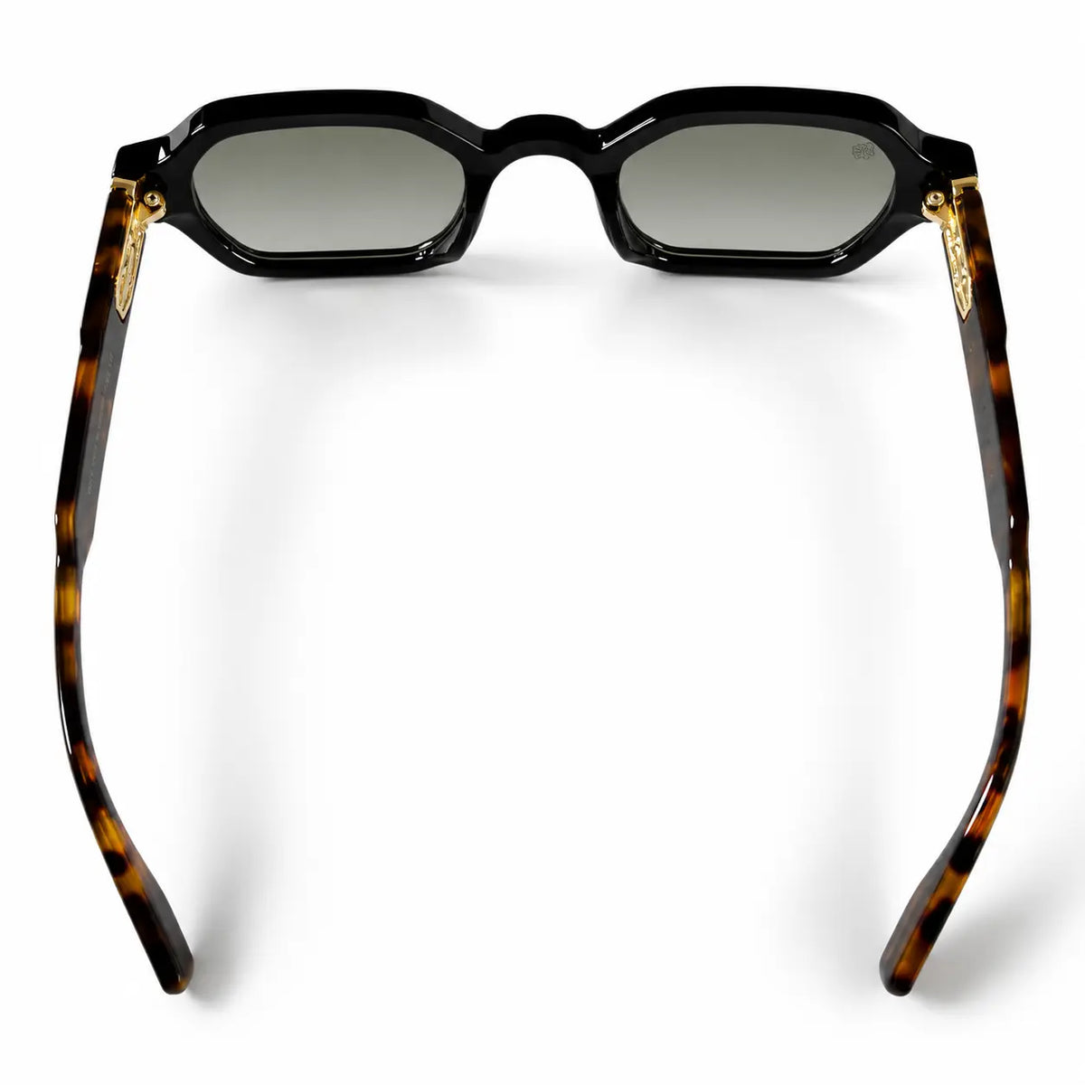 John Dalia Black Geometric Sunglasses with Grey Lenses & Gold Details