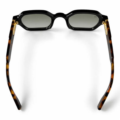 John Dalia Black Geometric Sunglasses with Grey Lenses & Gold Details