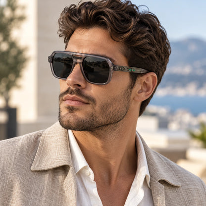 Jacques Marie Mage Smoky Gray Geometric Aviator Sunglasses