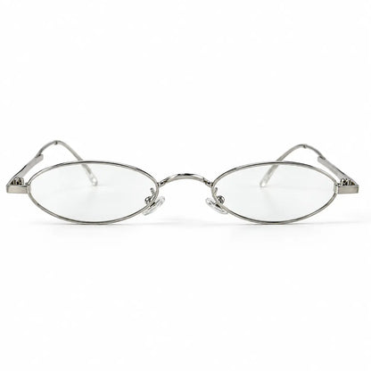 Minimalist Silver Oval Metal Frame Eyeglasses