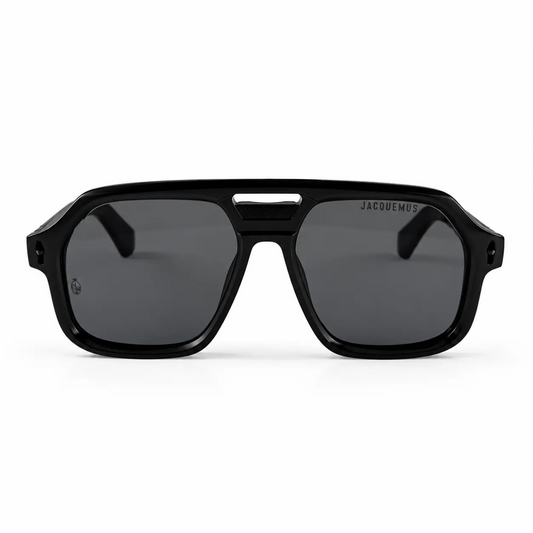 Black Square Aviator Sunglasses J0080 with Dark Grey Lenses