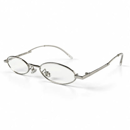 Minimalist Silver Oval Metal Frame Eyeglasses