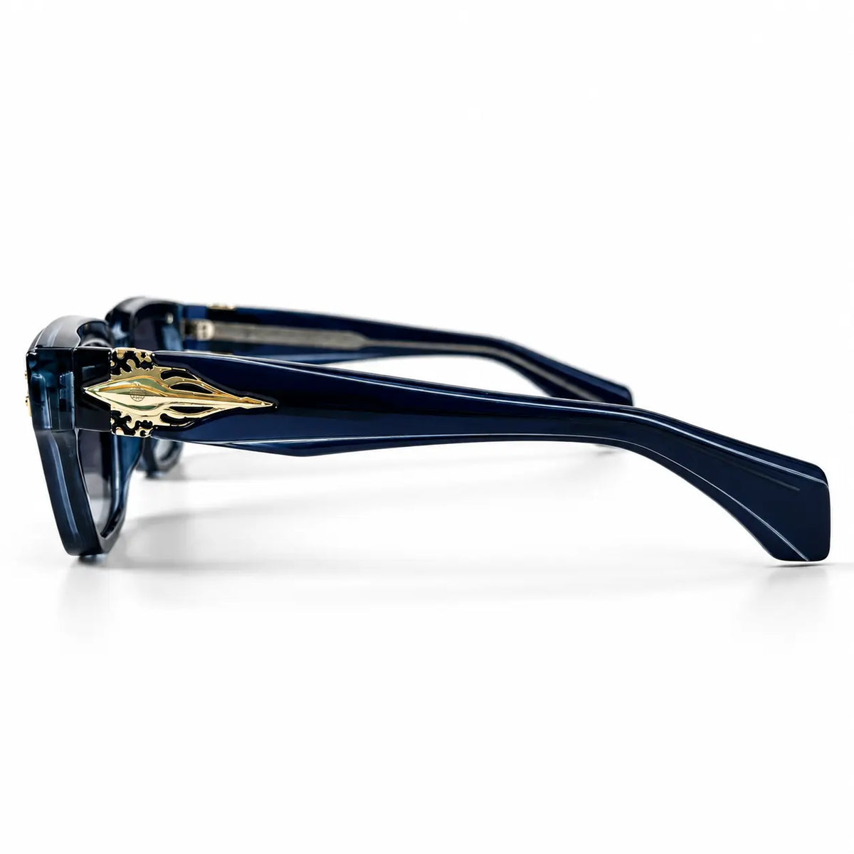 Navy Blue Square Sunglasses with Gold Temple Accents