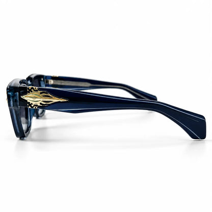 Navy Blue Square Sunglasses with Gold Temple Accents