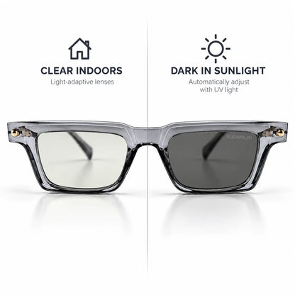 Kuboraum Transparent Grey Photochromic Glasses – UV Light-Adaptive Lenses