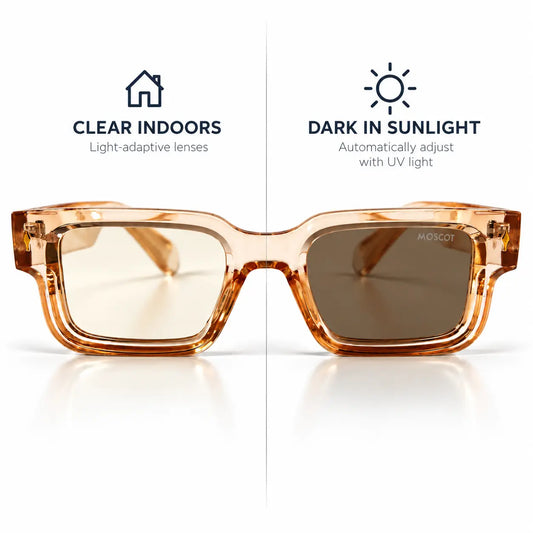 Translucent Amber Photochromic Square Glasses – Light-Adaptive Lenses