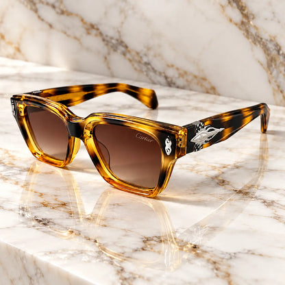 Cartier Amber Tortoiseshell Square Sunglasses with Brown Gradient Lenses