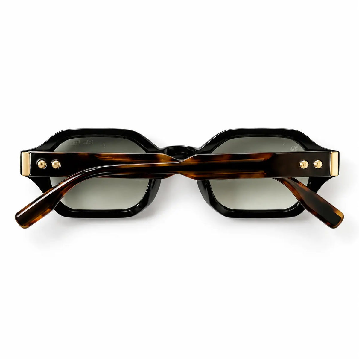 John Dalia Black Geometric Sunglasses with Grey Lenses & Gold Details