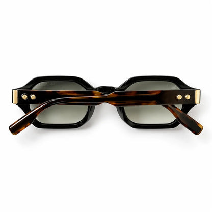 John Dalia Black Geometric Sunglasses with Grey Lenses & Gold Details