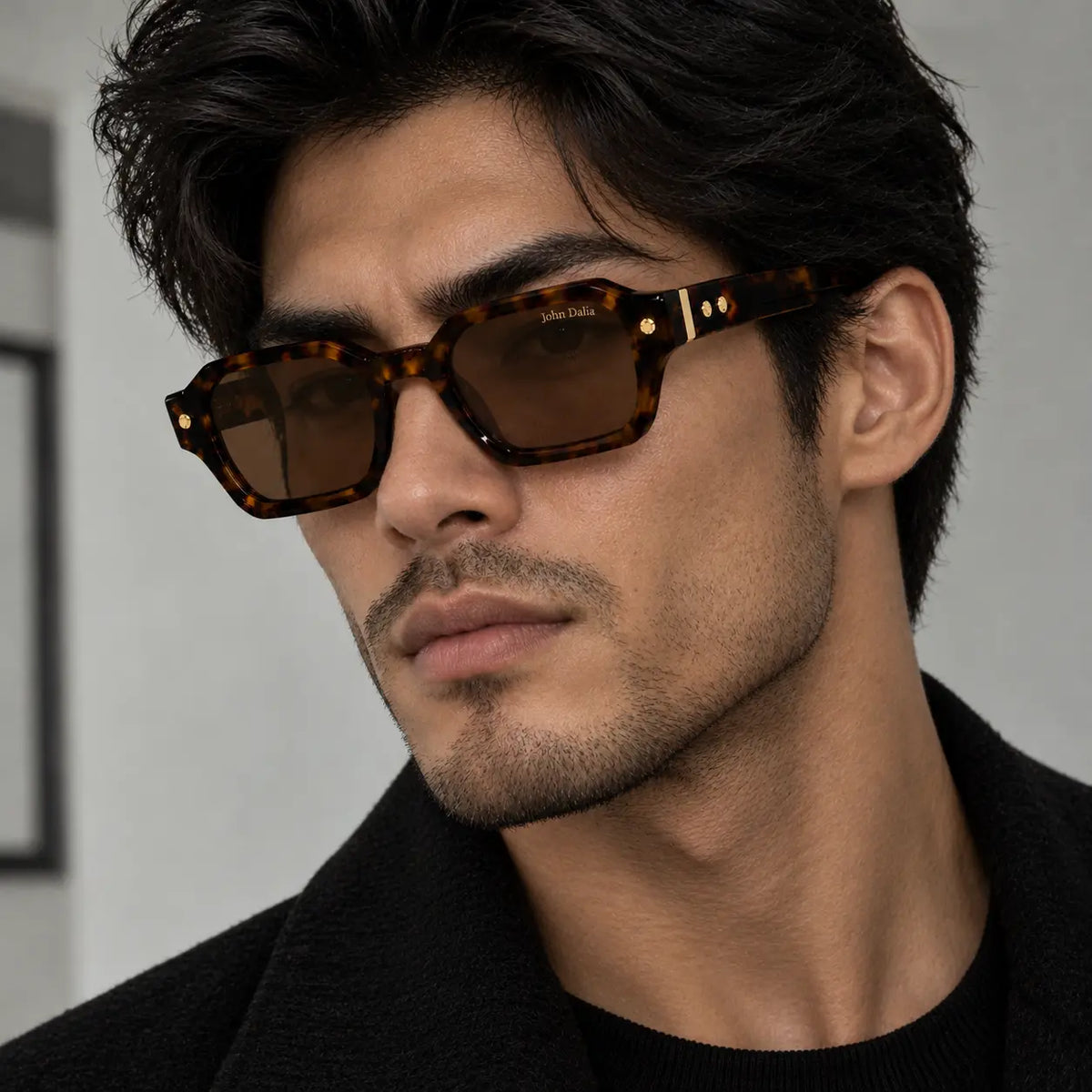 John Dalia Tortoiseshell Geometric Sunglasses with Brown Lenses