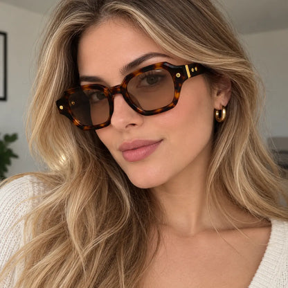 John Dalia Tortoiseshell Geometric Sunglasses with Brown Lenses