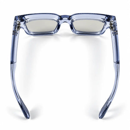 MOSCOT Ice Blue Photochromic Square Glasses – Clear to Dark Lenses
