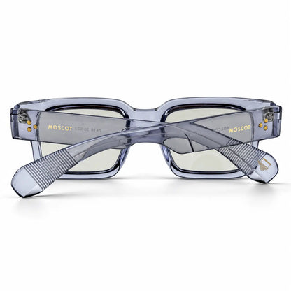 MOSCOT Ice Blue Photochromic Square Glasses – Clear to Dark Lenses