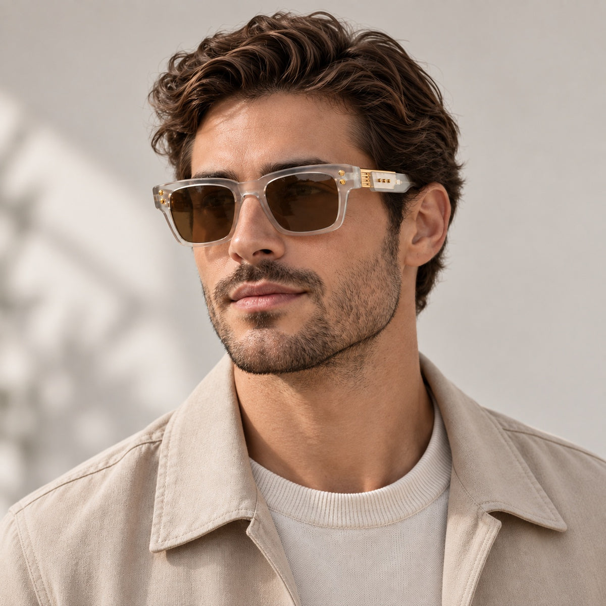 Dita Warthen Clear Crystal Acetate Brown Lens Sunglasses